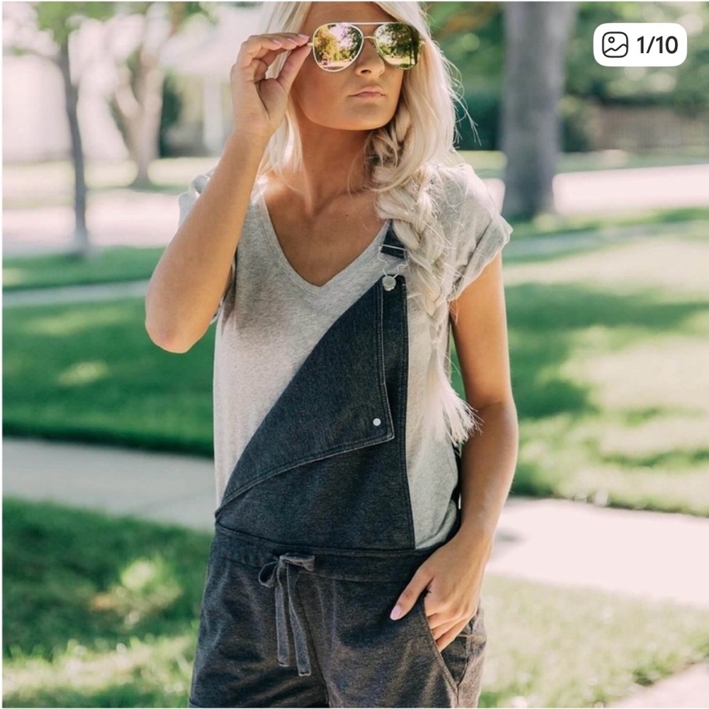 Z Supply Gray Overalls - rolled hem/pockets